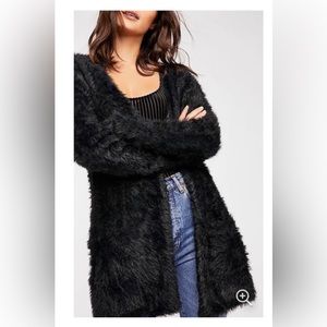 Free People Faux Fur Cardigan - Size Small Black